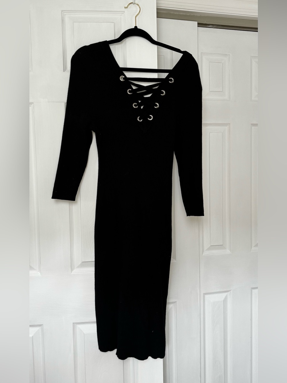 Almost Famous Black Lace-Up Midi Dress